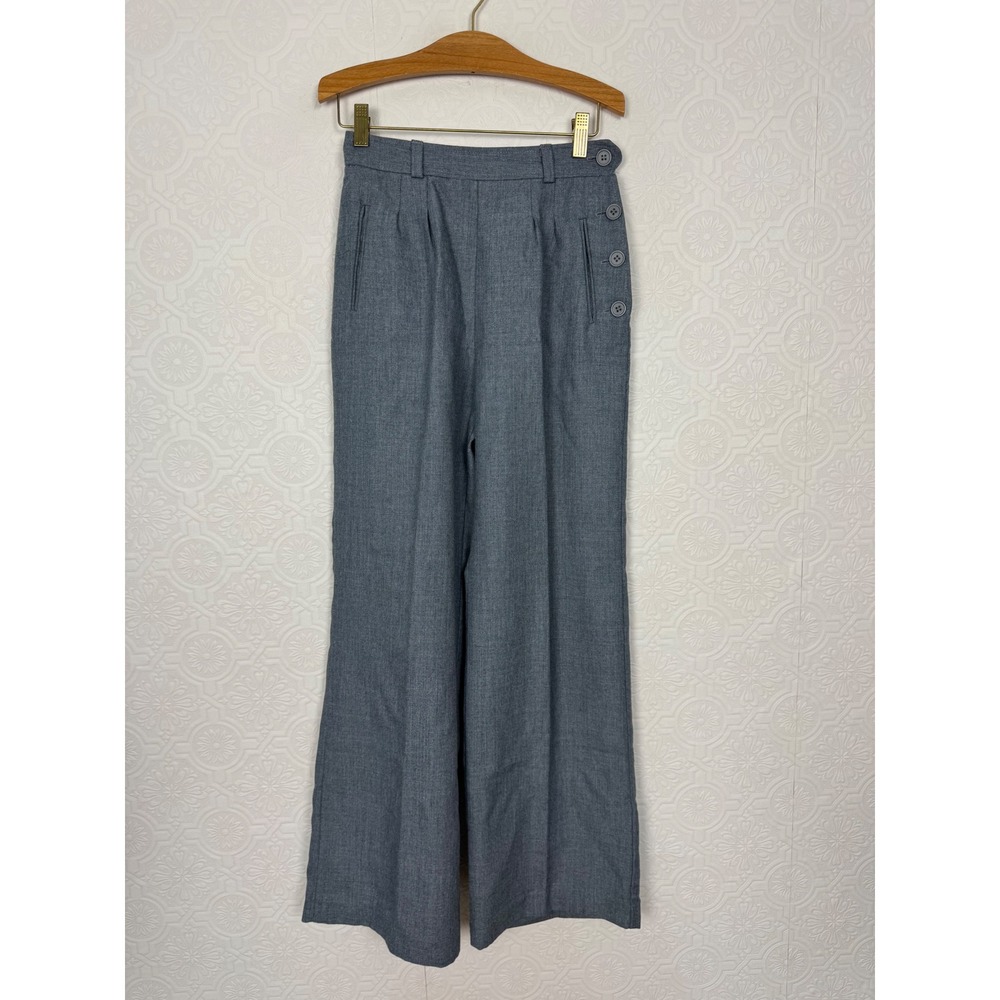 Vintage 70s Happy Legs High Rise Sailor Button Wide Leg Pants Blue Size 26 USA
